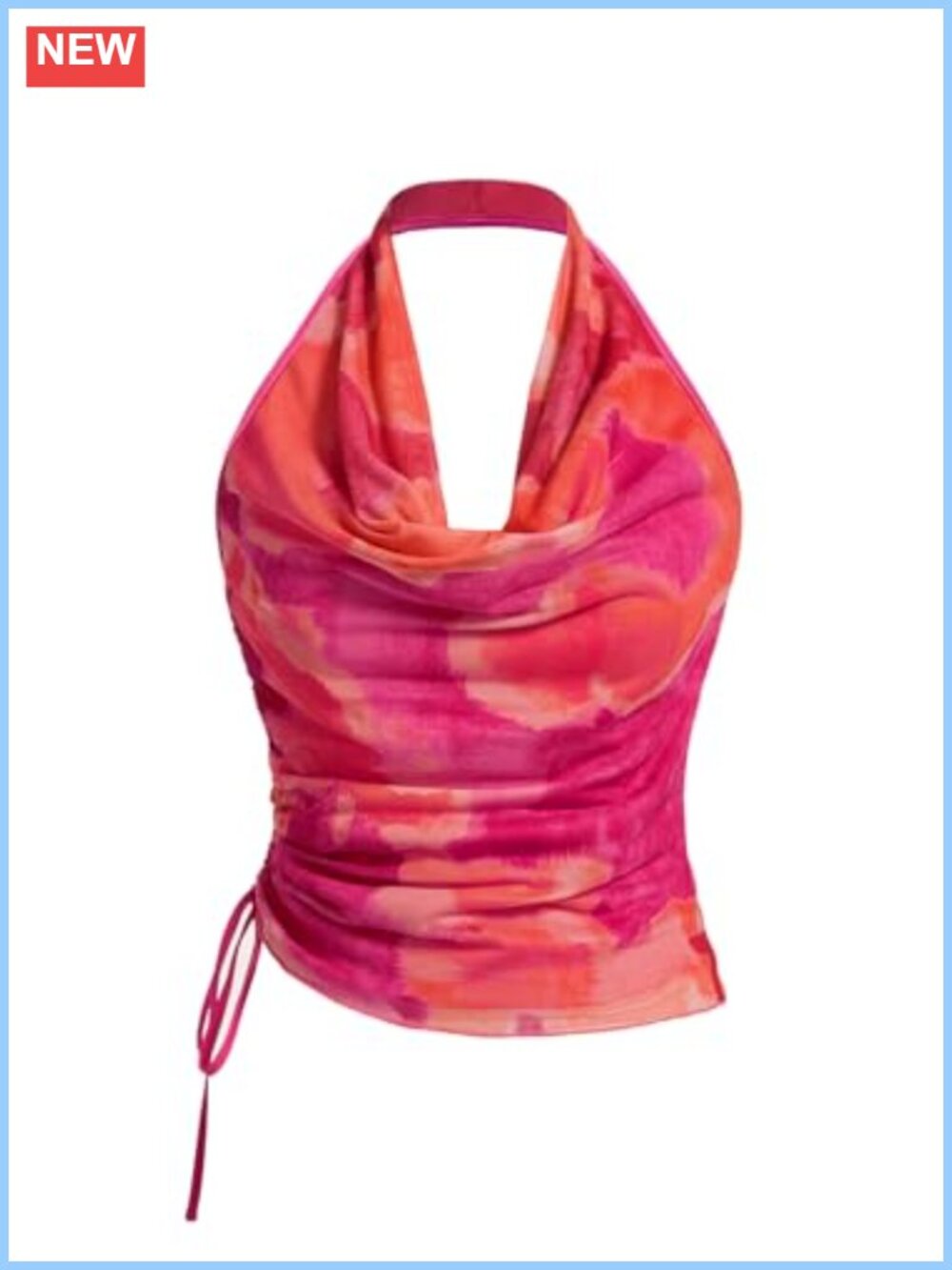 Y2K Tie-Dye Halter Crop Top Backless Ruched Drawstring Tanks & Camis
